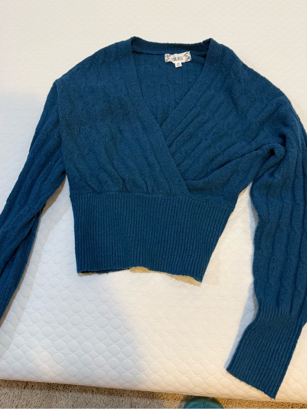 NWOT Pink Rose Teal Blue V-Neck Wrap Sweater